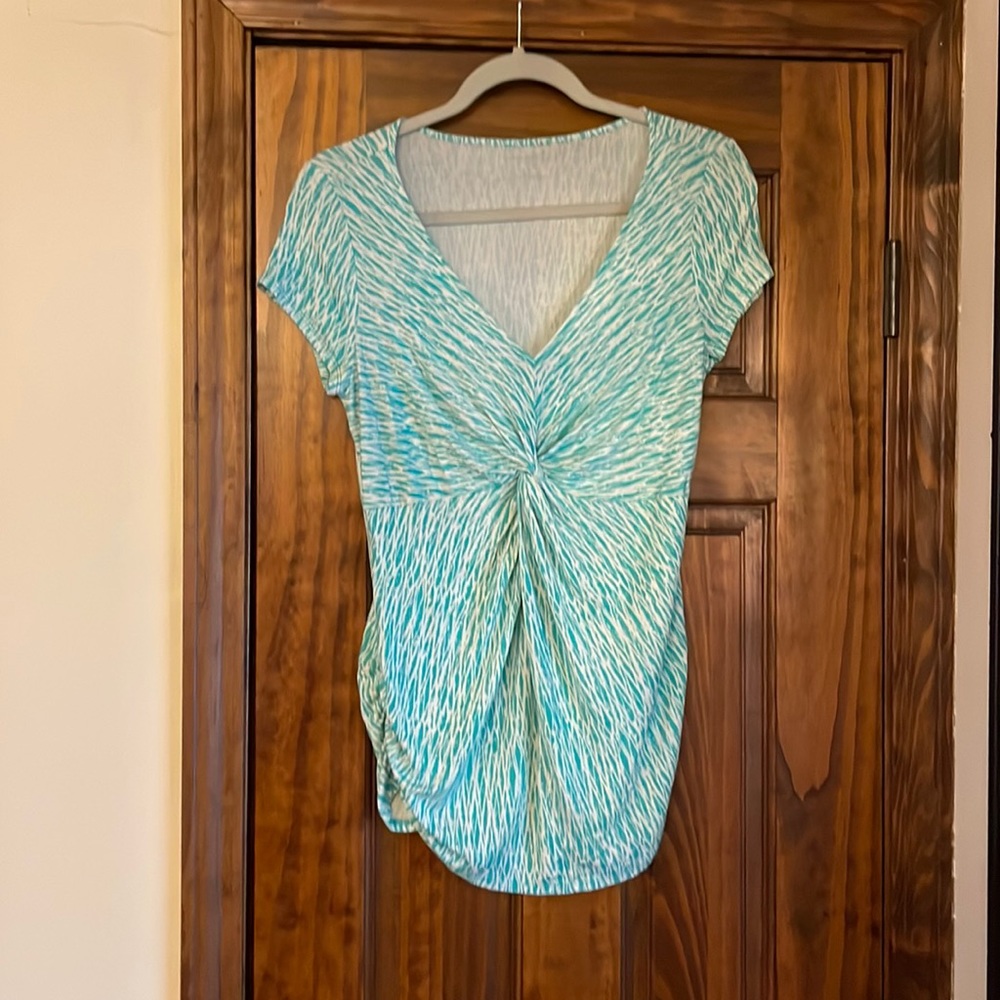 Aqua and white maternity tee